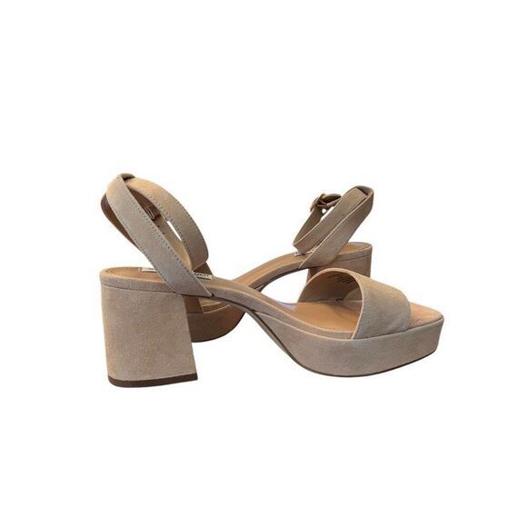 Steve Madden Womens 9.5 Mercerr Buckle Ankle Strap Sandals Tan Suede Block Heel - Picture 7 of 11